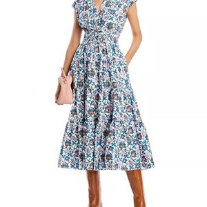 10 Crosby Derek Lam Blue Pleated Sundress with Flutter Sleeves